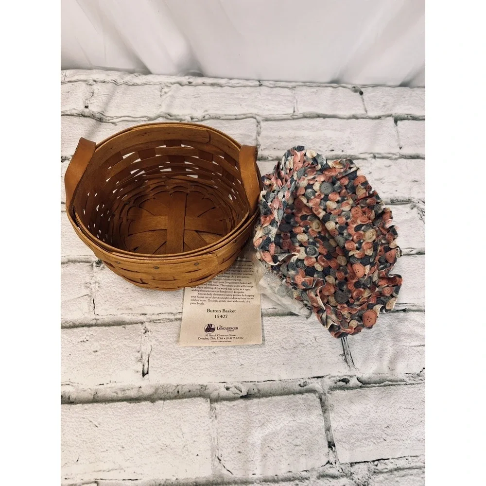 1993 Longaberger Button Basket w/Liner 2 Leather Handles 4 SIGNATURES #15407